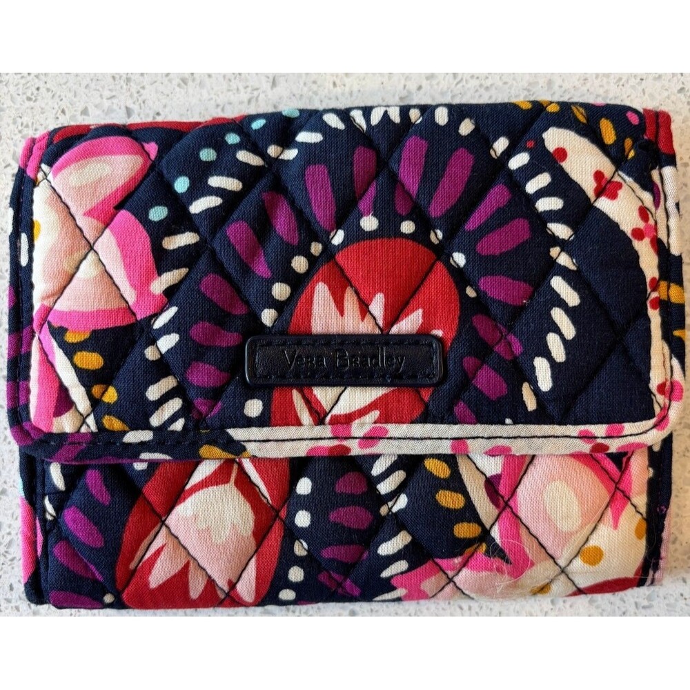 VERA BRADLEY Wallet Painted Paisley Pattern Tri-Fold 2019 Purple Floral Flowers